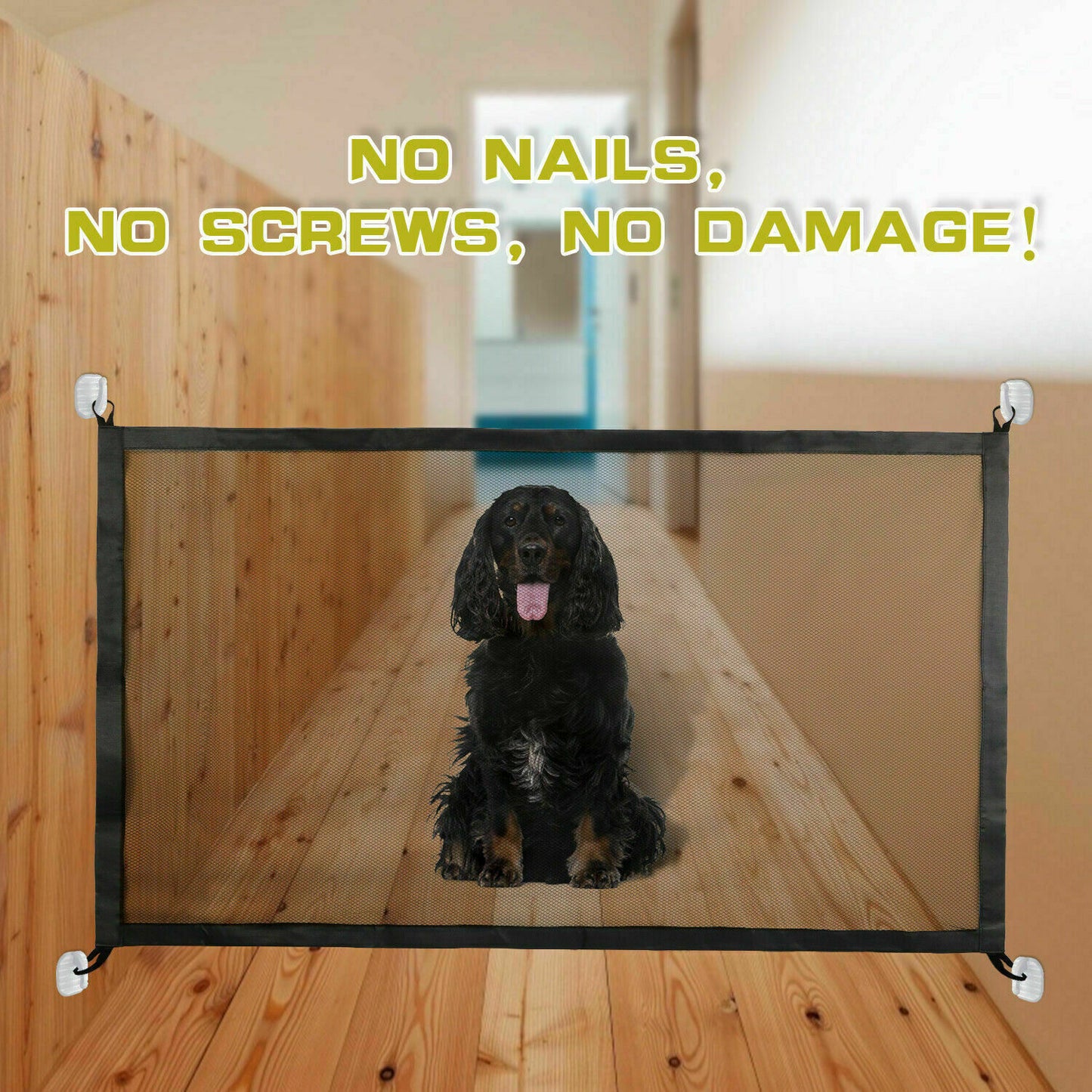Portable Pet Safety Gate – Mesh Barrier for Dogs & Cats, Easy Install for Doors & Stairs