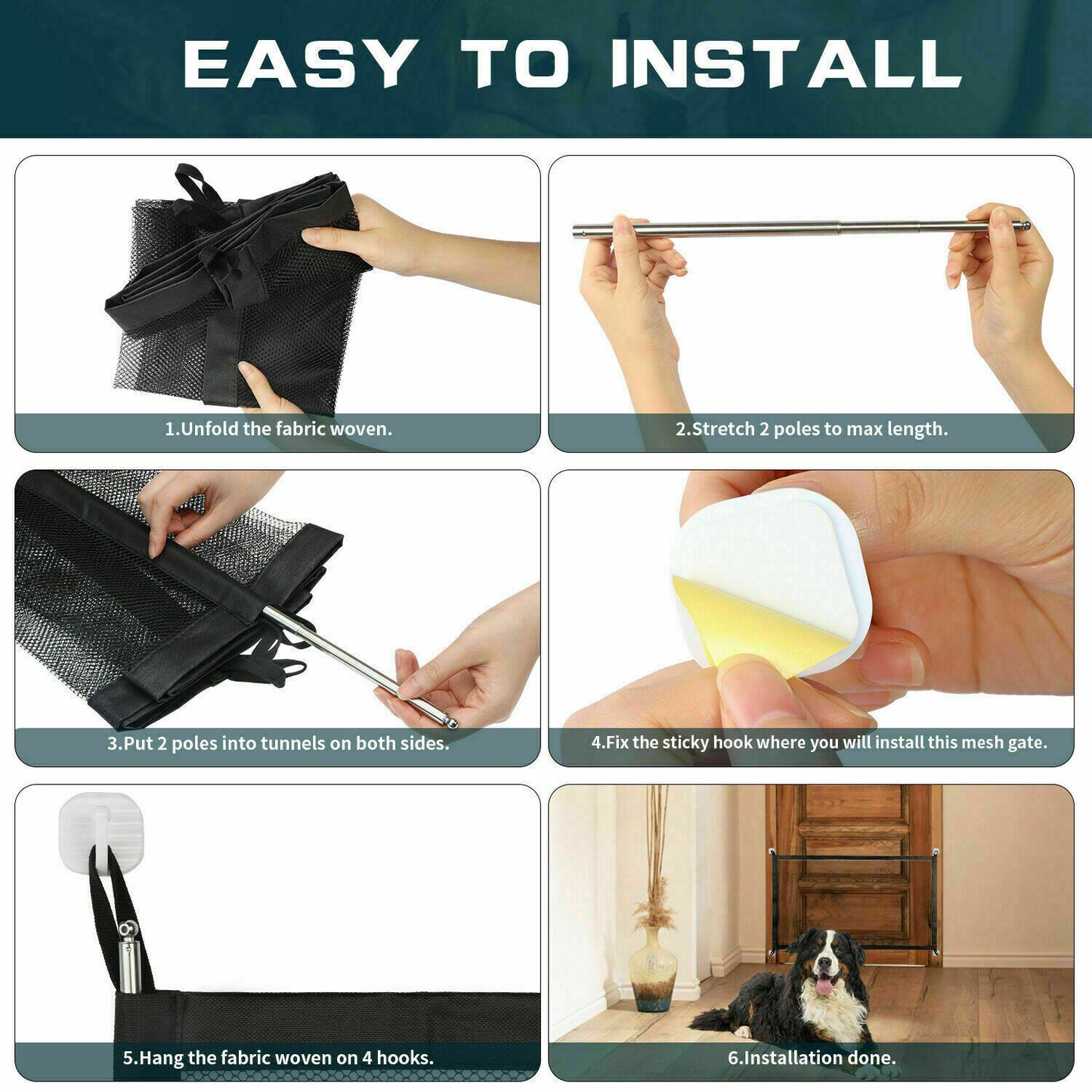 Portable Pet Safety Gate – Mesh Barrier for Dogs & Cats, Easy Install for Doors & Stairs