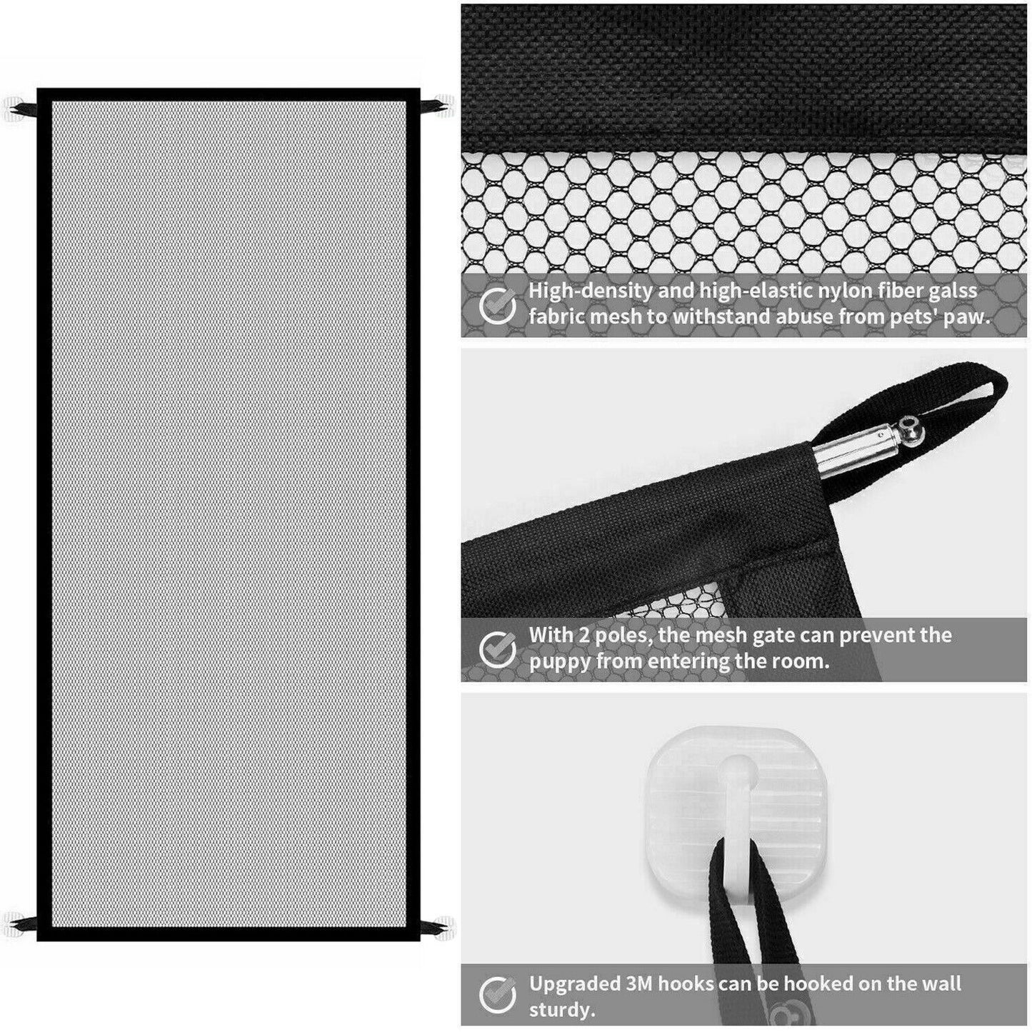 Portable Pet Safety Gate – Mesh Barrier for Dogs & Cats, Easy Install for Doors & Stairs