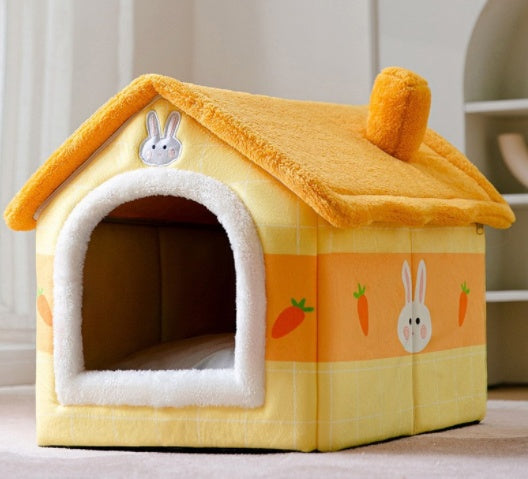 Foldable Pet Cave Bed – Warm Winter Dog & Cat House, Cozy Nest Kennel with Removable Cushion