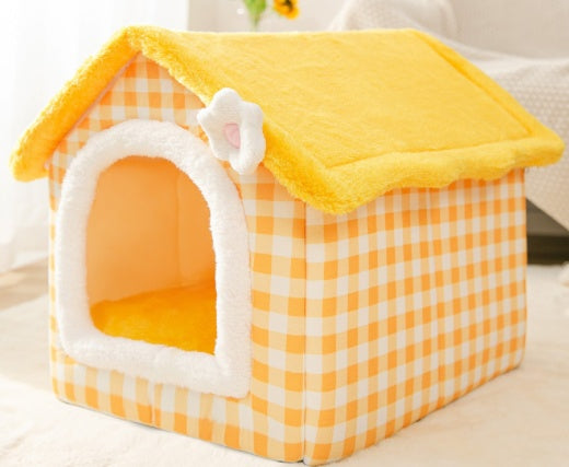 Foldable Pet Cave Bed – Warm Winter Dog & Cat House, Cozy Nest Kennel with Removable Cushion