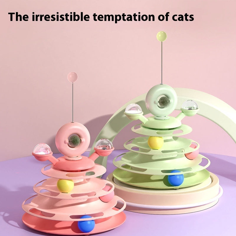 4-Level Cat Toy Tower – Interactive Roller Ball Track Puzzle for Kittens & Cats