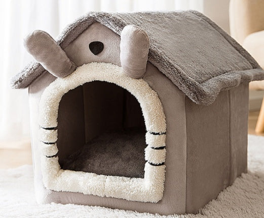 Foldable Pet Cave Bed – Warm Winter Dog & Cat House, Cozy Nest Kennel with Removable Cushion
