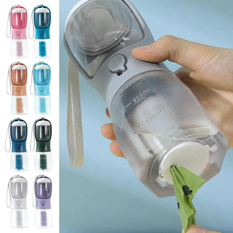 3-in-1 Pet Water Bottle – Portable Dog Travel Cup with Food Container & Waste Bag Holder