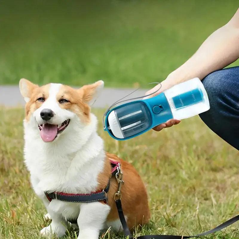 3-in-1 Pet Water Bottle – Portable Dog Travel Cup with Food Container & Waste Bag Holder