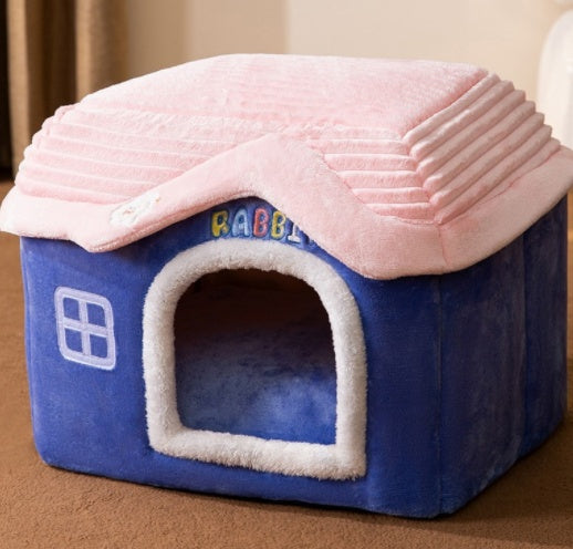Foldable Pet Cave Bed – Warm Winter Dog & Cat House, Cozy Nest Kennel with Removable Cushion