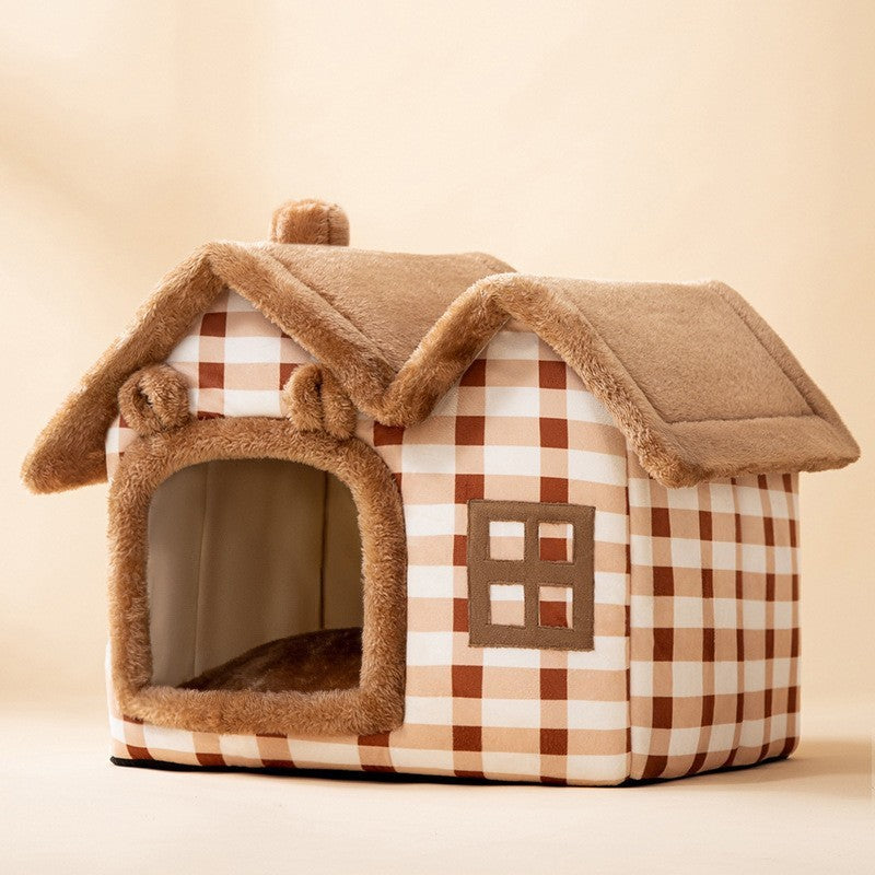 Foldable Pet Cave Bed – Warm Winter Dog & Cat House, Cozy Nest Kennel with Removable Cushion