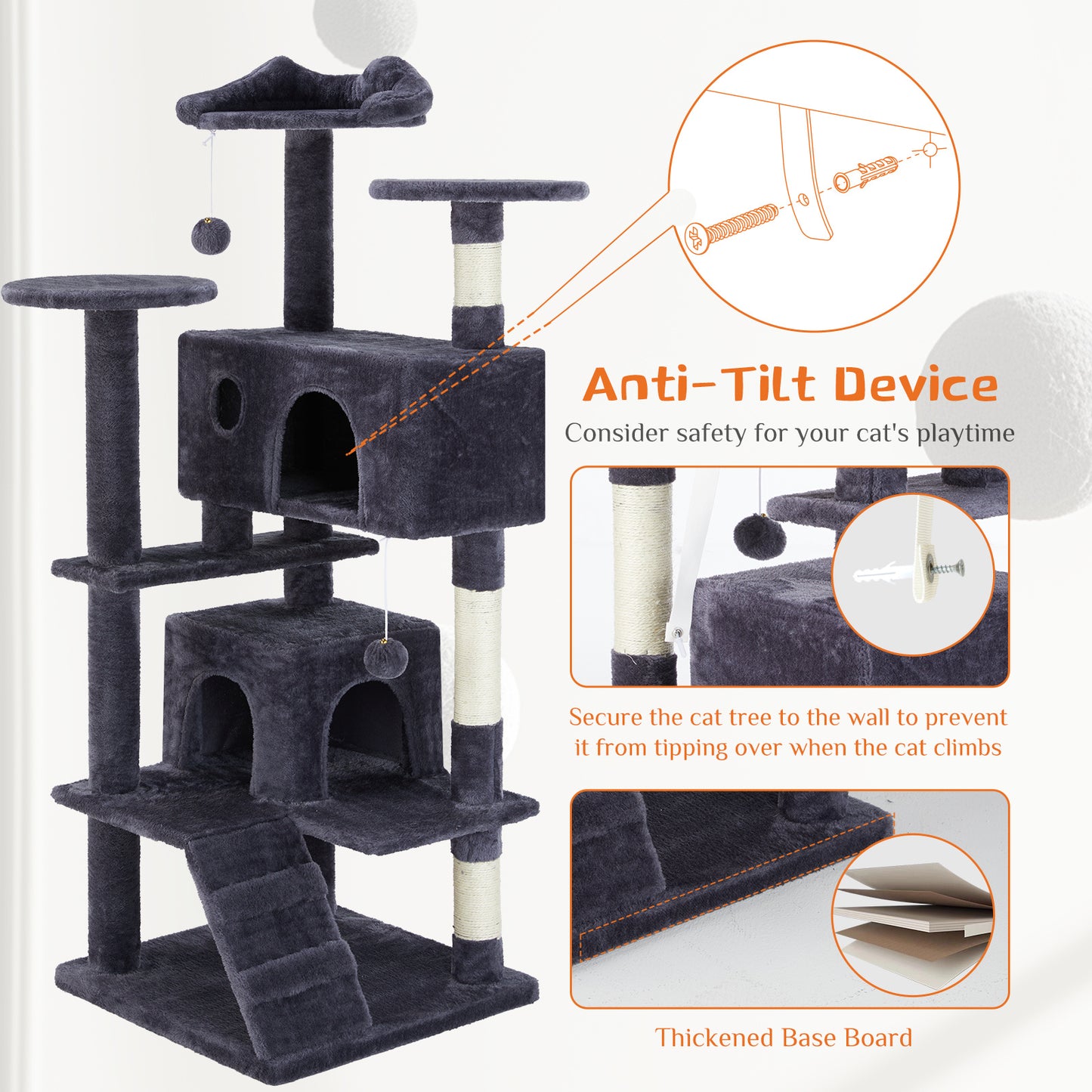 Multi-Functional Cat Treehouse – 54" Climbing Tower with Scratching Posts, Condo & Perches