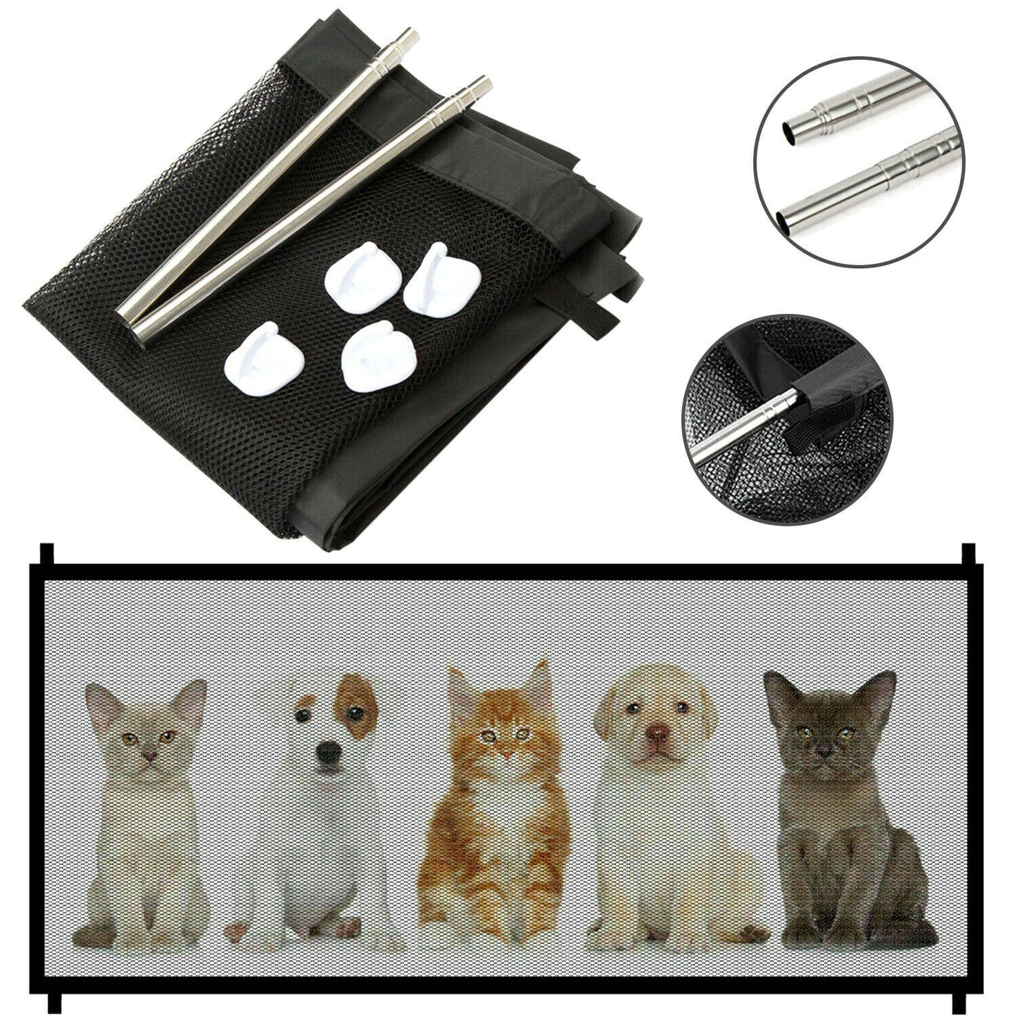 Portable Pet Safety Gate – Mesh Barrier for Dogs & Cats, Easy Install for Doors & Stairs