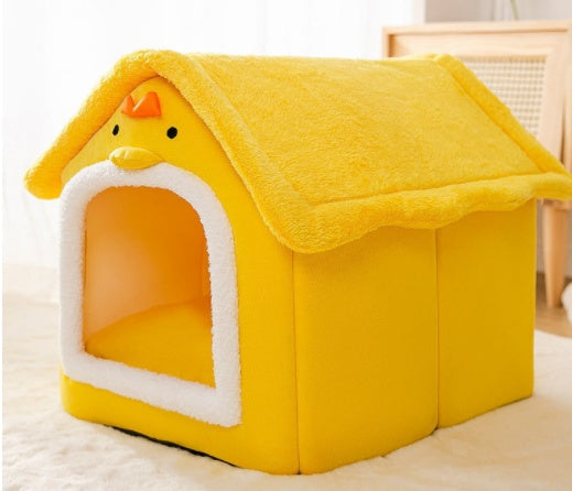 Foldable Pet Cave Bed – Warm Winter Dog & Cat House, Cozy Nest Kennel with Removable Cushion