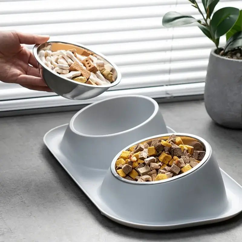 Stainless Steel Double Food Bowl - TurnSpin