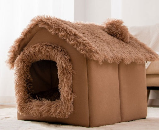 Foldable Pet Cave Bed – Warm Winter Dog & Cat House, Cozy Nest Kennel with Removable Cushion