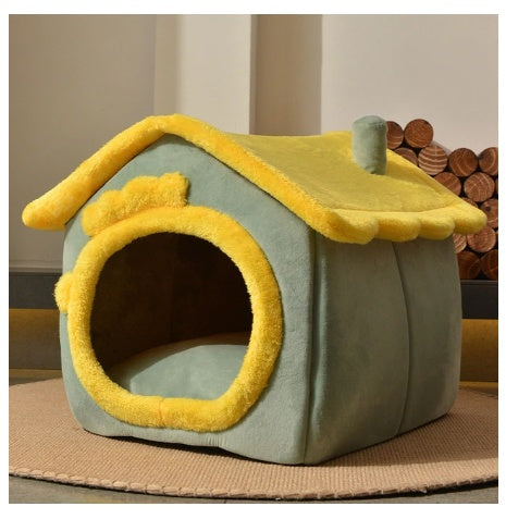 Foldable Pet Cave Bed – Warm Winter Dog & Cat House, Cozy Nest Kennel with Removable Cushion