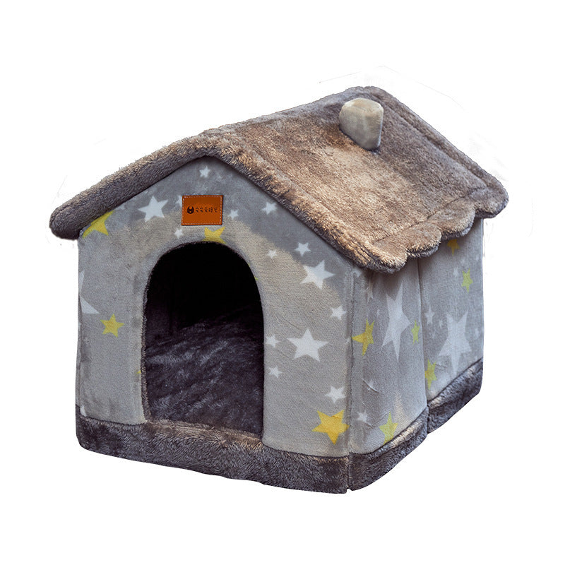 Foldable Pet Cave Bed – Warm Winter Dog & Cat House, Cozy Nest Kennel with Removable Cushion