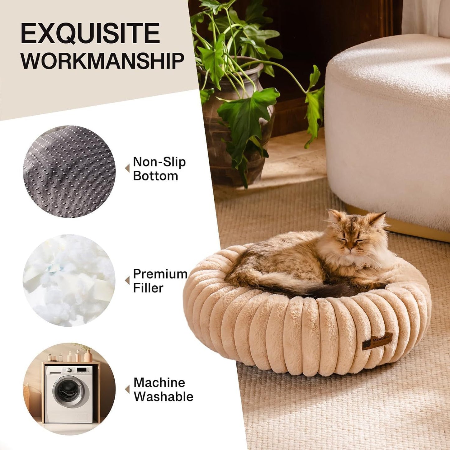 Donut Pet Bed – Washable, Calming, Anti - Slip for Dogs & Cats | Small & Medium - TurnSpin