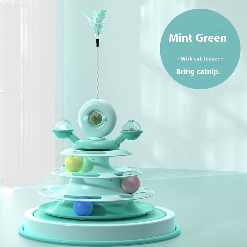 4 Levels Cat Toy Tower Turntable Roller Balls Toys Interactive Intelligence Pets Toys Training Track Puzzle Funny Games Accessories Pet Products - TurnSpin