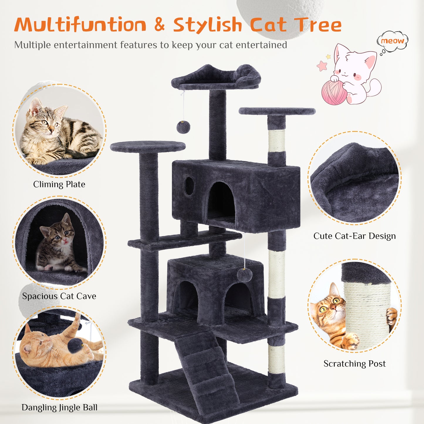 Multi Functional Cat Treehouse Cat Climbing Frame - TurnSpin