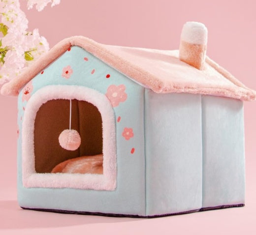 Foldable Pet Cave Bed – Warm Winter Dog & Cat House, Cozy Nest Kennel with Removable Cushion