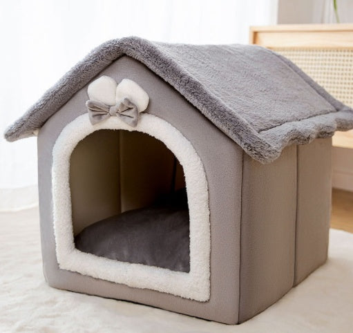 Foldable Pet Cave Bed – Warm Winter Dog & Cat House, Cozy Nest Kennel with Removable Cushion
