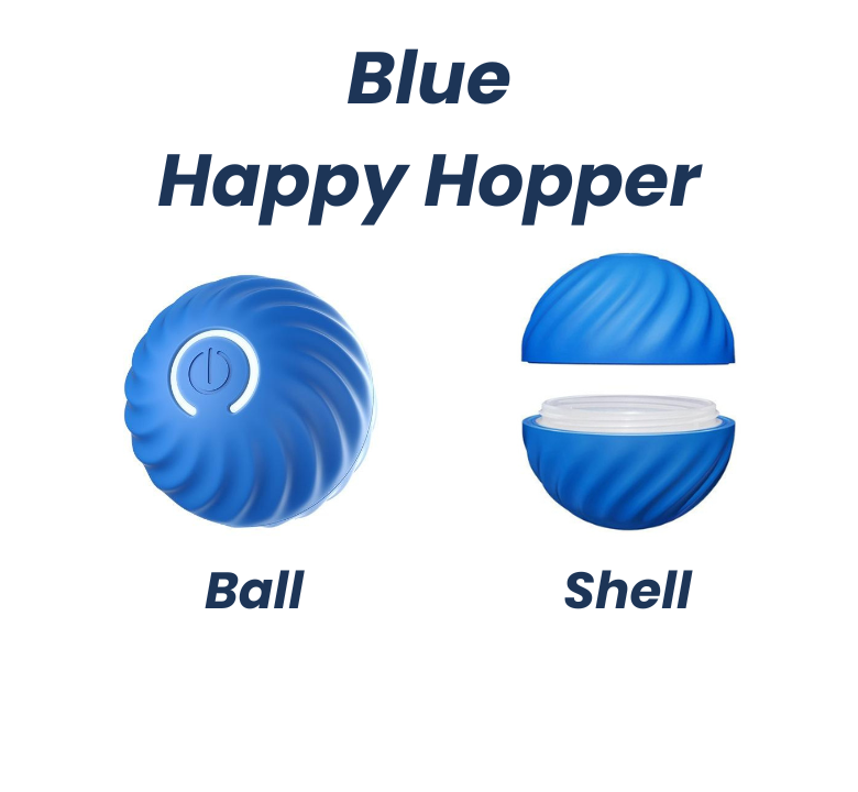 Blue Happy Hopper toy ball showing removable shell and inner core.