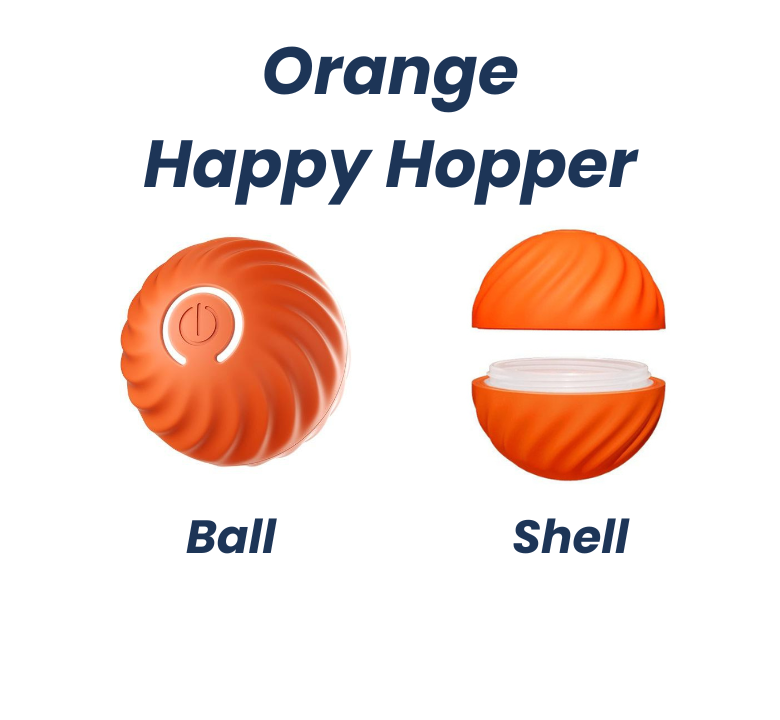 Orange Happy Hopper toy ball showing removable shell and inner core.