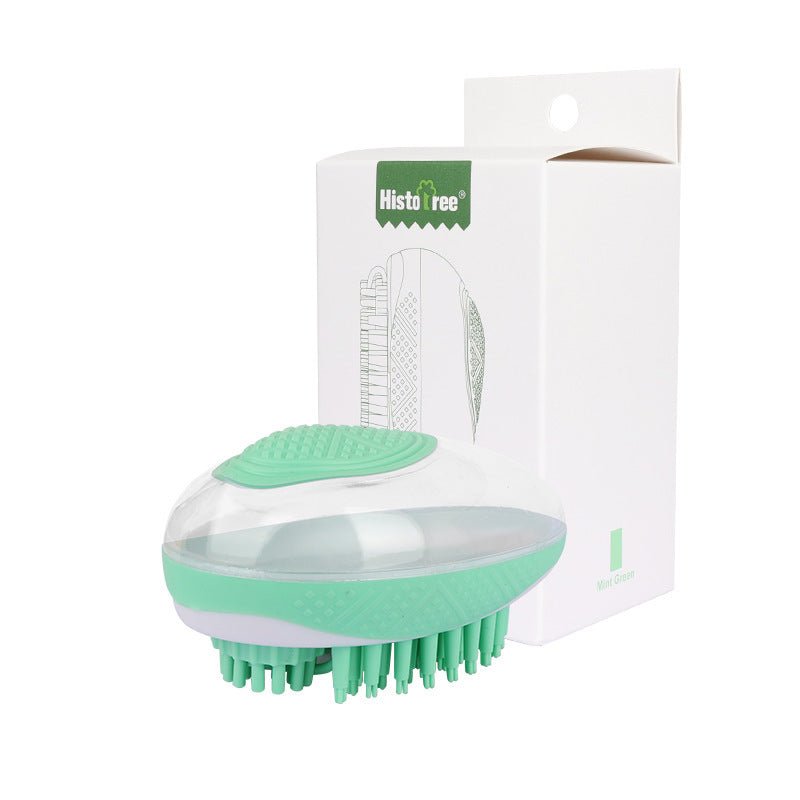 TurnSpin 2-in-1 Pet Bath Brush in green with retail packaging