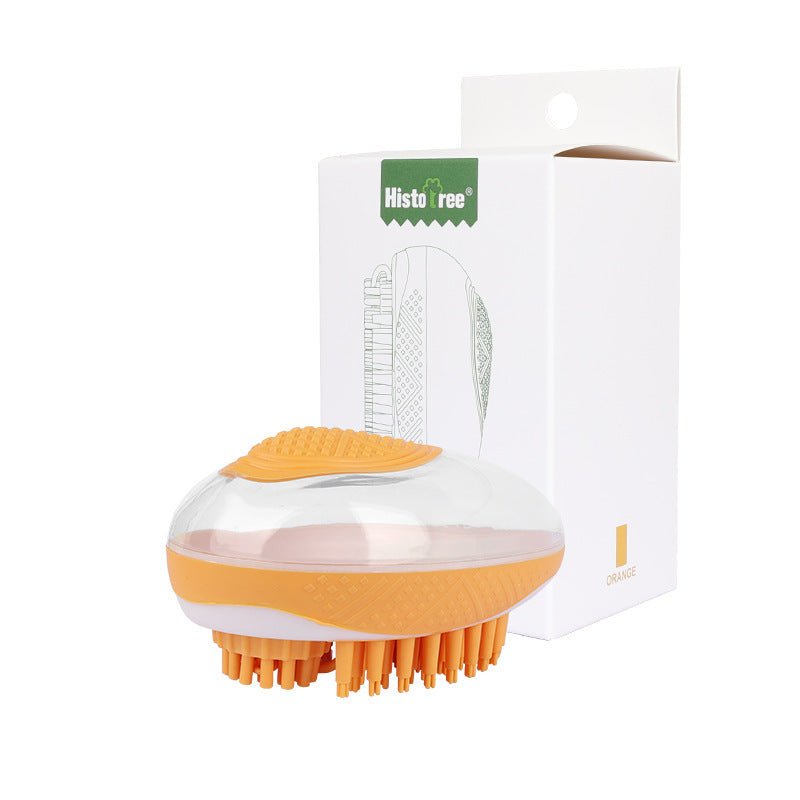 TurnSpin 2-in-1 Pet Bath Brush in orange with retail packaging