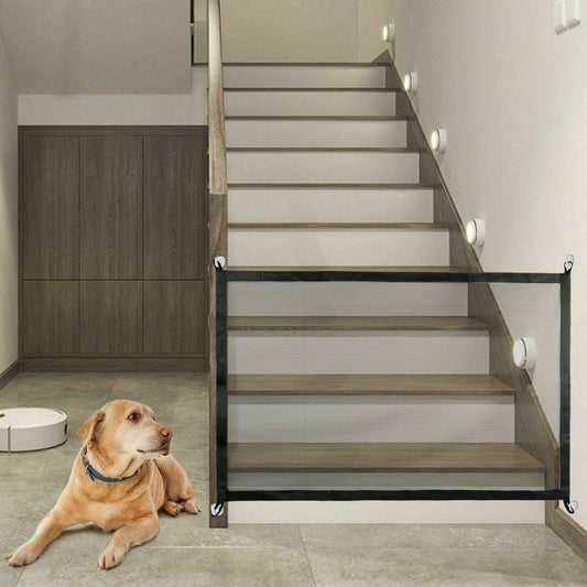 Portable Pet Safety Gate – Mesh Barrier for Dogs & Cats, Easy Install for Doors & Stairs