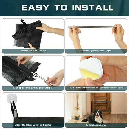 Portable Pet Safety Gate – Mesh Barrier for Dogs & Cats, Easy Install for Doors & Stairs