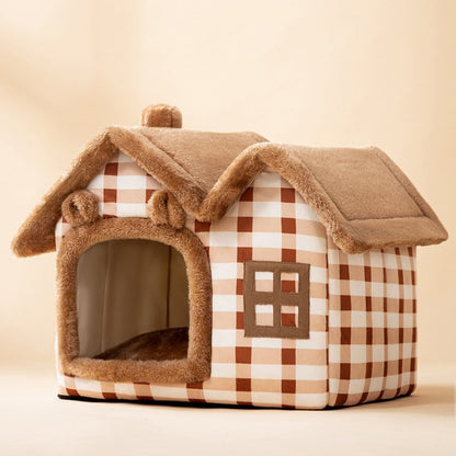Foldable Pet Cave Bed – Warm Winter Dog & Cat House, Cozy Nest Kennel with Removable Cushion