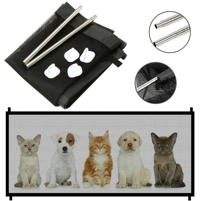Portable Pet Safety Gate – Mesh Barrier for Dogs & Cats, Easy Install for Doors & Stairs