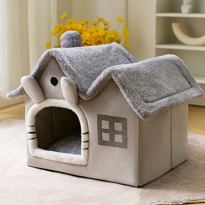 Foldable Pet Cave Bed – Warm Winter Dog & Cat House, Cozy Nest Kennel with Removable Cushion