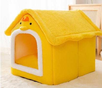 Foldable Pet Cave Bed – Warm Winter Dog & Cat House, Cozy Nest Kennel with Removable Cushion