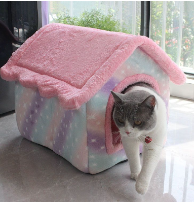 Foldable Pet Cave Bed – Warm Winter Dog & Cat House, Cozy Nest Kennel with Removable Cushion