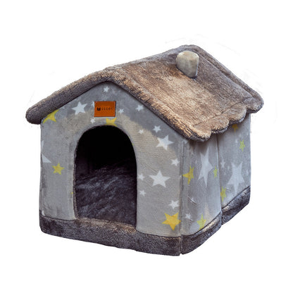 Foldable Pet Cave Bed – Warm Winter Dog & Cat House, Cozy Nest Kennel with Removable Cushion