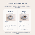 Pet cave bed sizing chart for cats and small dogs