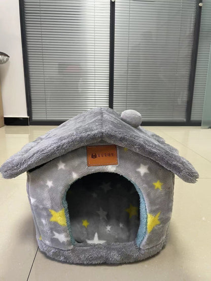 Foldable Pet Cave Bed – Warm Winter Dog & Cat House, Cozy Nest Kennel with Removable Cushion