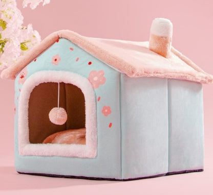 Foldable Pet Cave Bed – Warm Winter Dog & Cat House, Cozy Nest Kennel with Removable Cushion