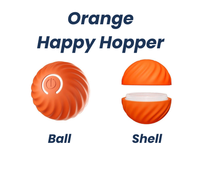 Orange Happy Hopper toy ball showing removable shell and inner core.